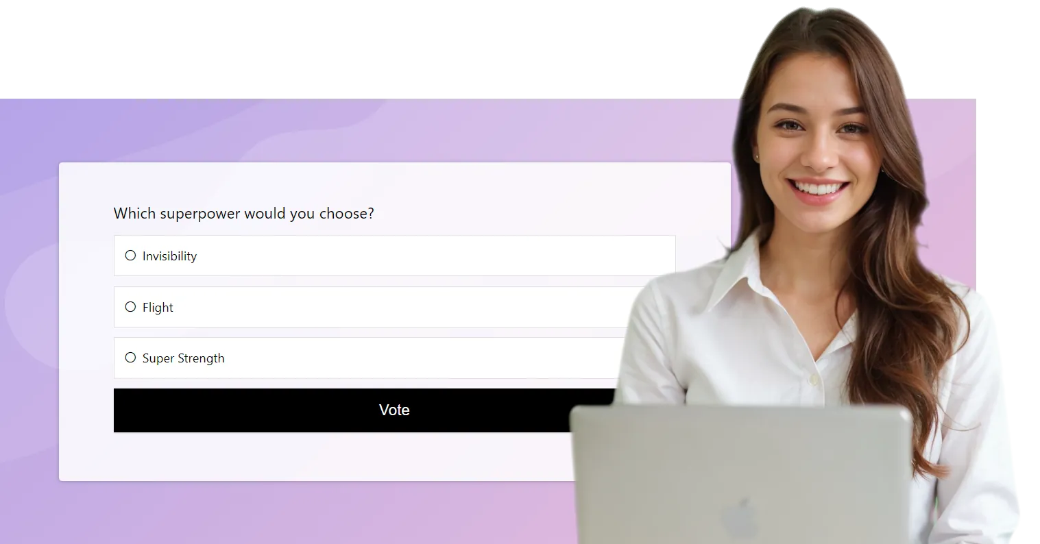 Lady making an online poll on a laptop